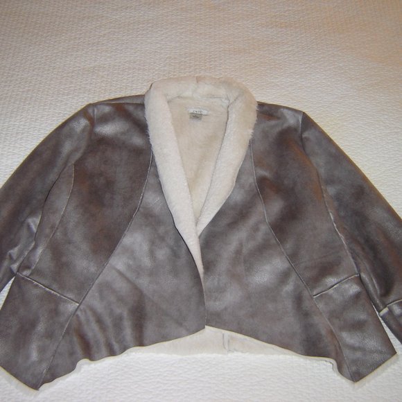Cache Metallic Faux Shearling Open Jacket Sz L - Picture 4 of 8
